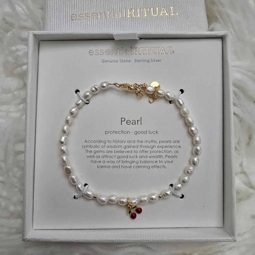 Pearl Bracelet with Gold and Red Accents